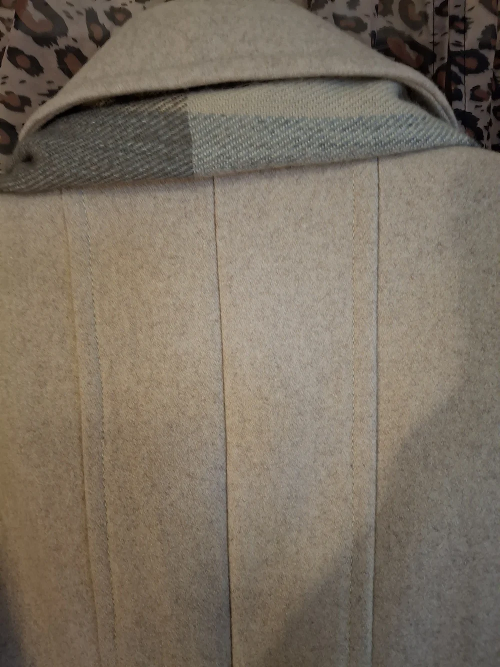 London Fog Beige Wool Pea Coat with Plaid Scarf